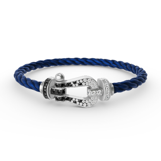 [Limara]FORCE LARGE HORSESHOE BLACK & WHITE DIAMOND BRACELET - WHITE GOLD