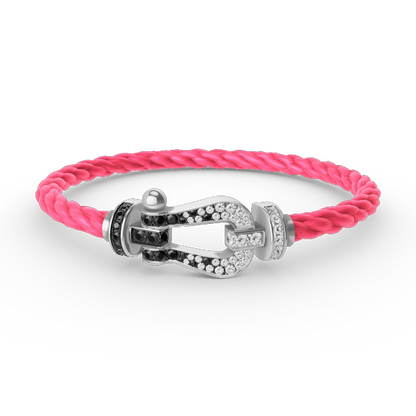 [Limara]FORCE LARGE HORSESHOE BLACK & WHITE DIAMOND BRACELET - WHITE GOLD