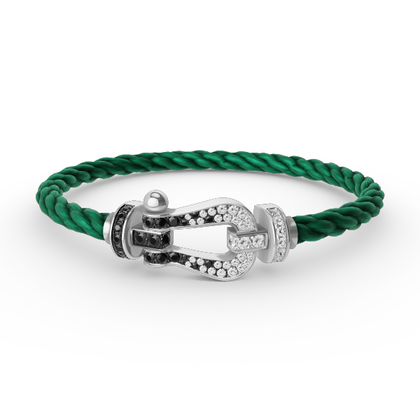 [Limara]FORCE LARGE HORSESHOE BLACK & WHITE DIAMOND BRACELET - WHITE GOLD