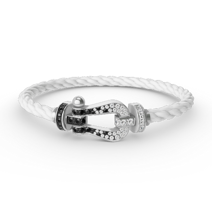 [Limara]FORCE LARGE HORSESHOE BLACK & WHITE DIAMOND BRACELET - WHITE GOLD