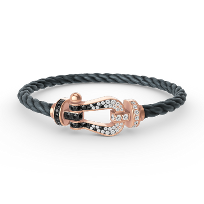 [Limara]FORCE LARGE HORSESHOE BLACK & WHITE DIAMOND BRACELET - ROSE GOLD