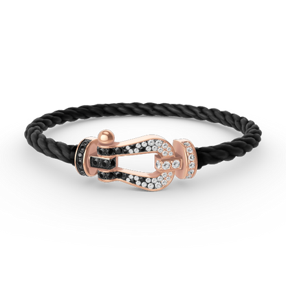 [Limara]FORCE LARGE HORSESHOE BLACK & WHITE DIAMOND BRACELET - ROSE GOLD