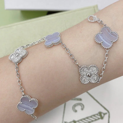 [Limara]LUCKY CLOVER 5-MOTIF BRACELET - PURPLE CHALCEDONY COLLECTION