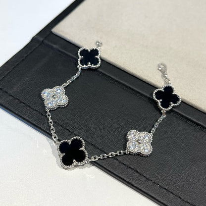 [Limara]LUCKY CLOVER 5-MOTIF BRACELET - BLACK OXNY COLLECTION