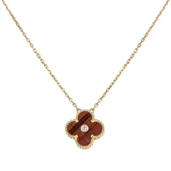 [Limara]CLOVER 15MM DIAMOND AND YELLOW TIGER'S EYE AGATE necklace