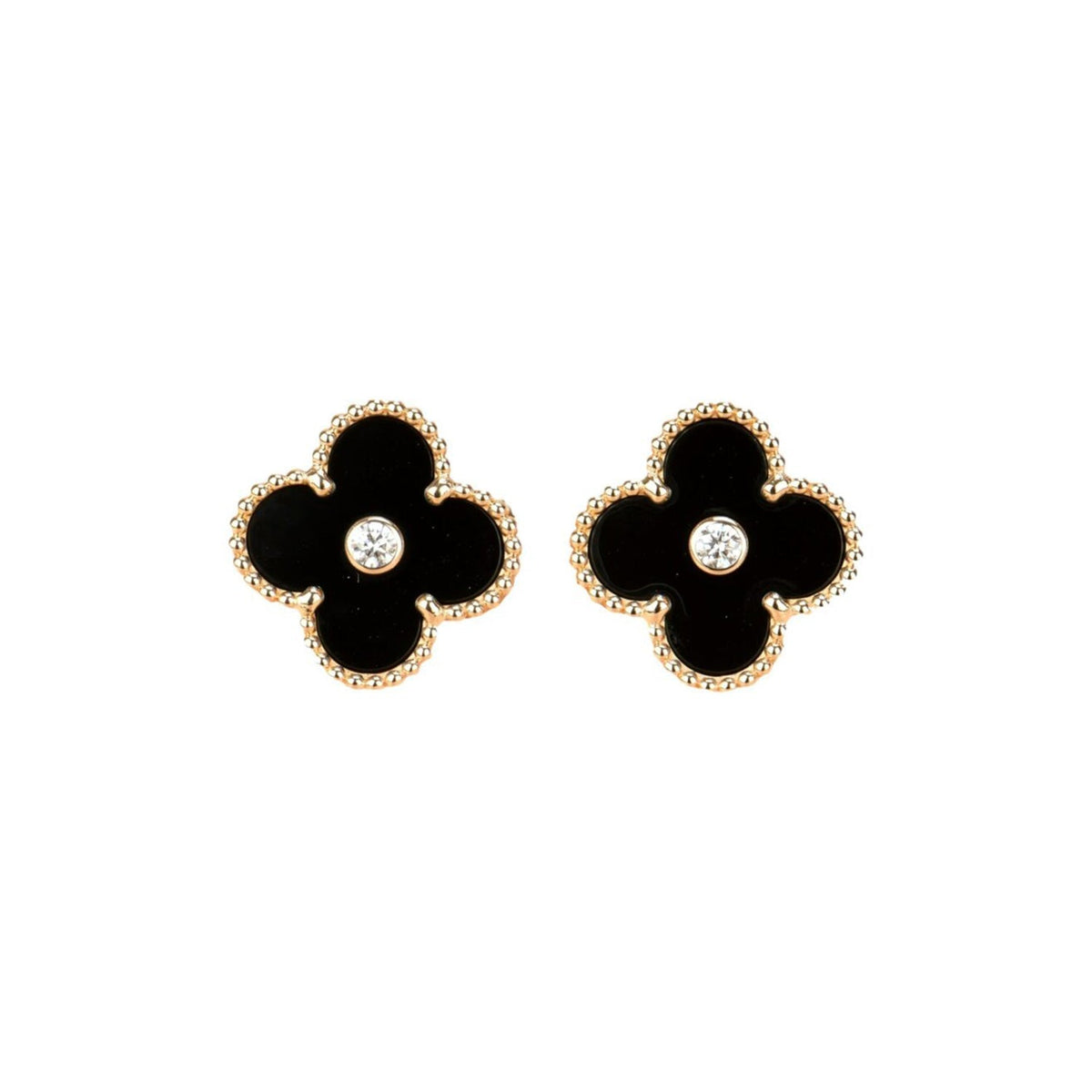 [Limara]CLOVER MEDIUM 1 MOTIFS ONYX DIAMOND EARRINGS