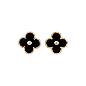 [Limara]CLOVER MEDIUM 1 MOTIFS ONYX DIAMOND EARRINGS