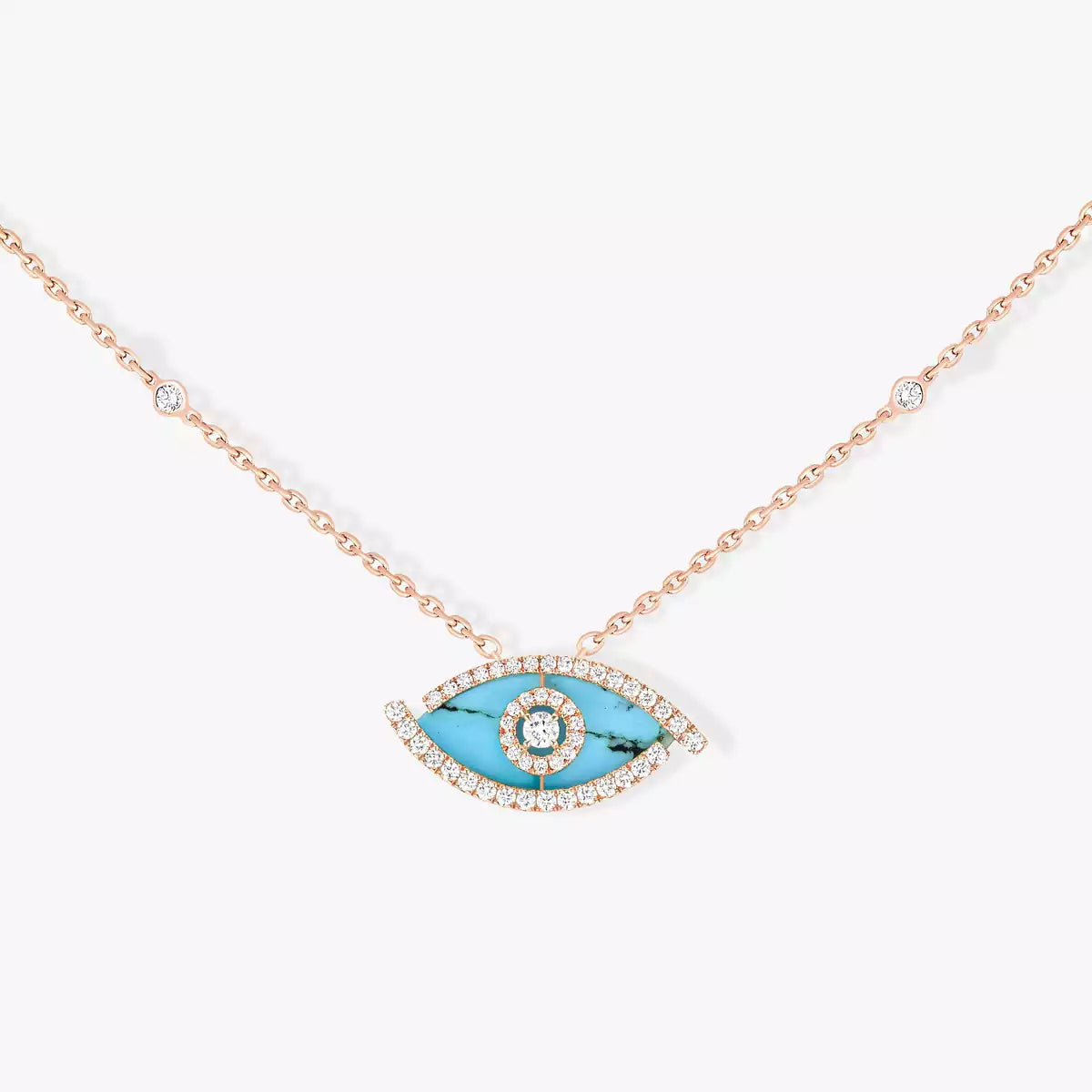 [Limara]Lucky Eye Diamond Necklace in Rose Gold and Turquoise