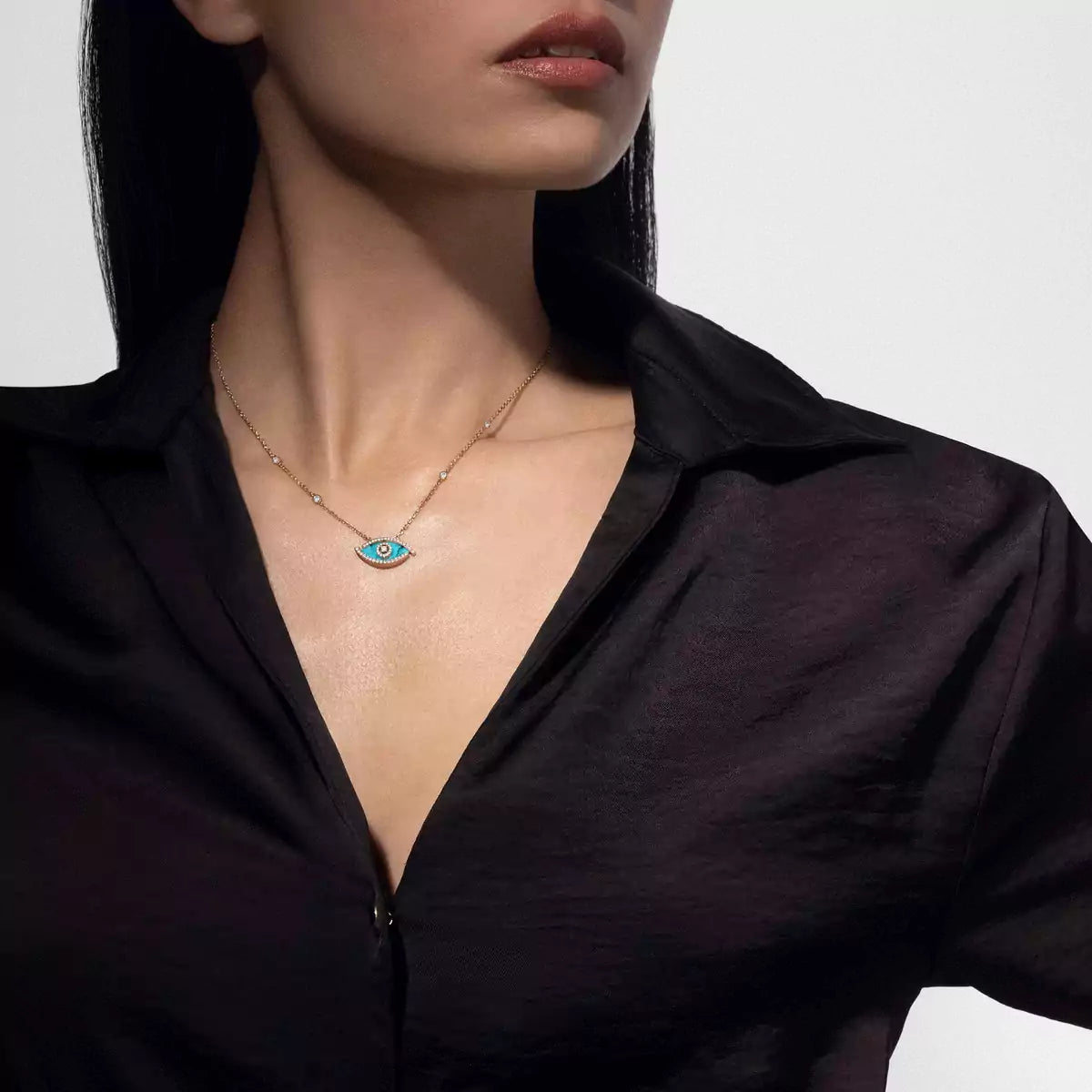[Limara]Lucky Eye Diamond Necklace in Rose Gold and Turquoise