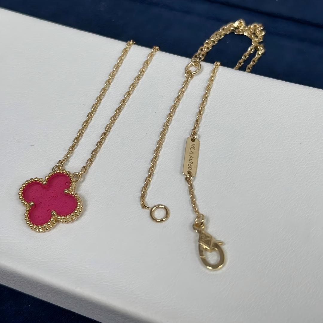 [Limara]NEW CLOVER 15MM PINK ENAMEL NECKLACE