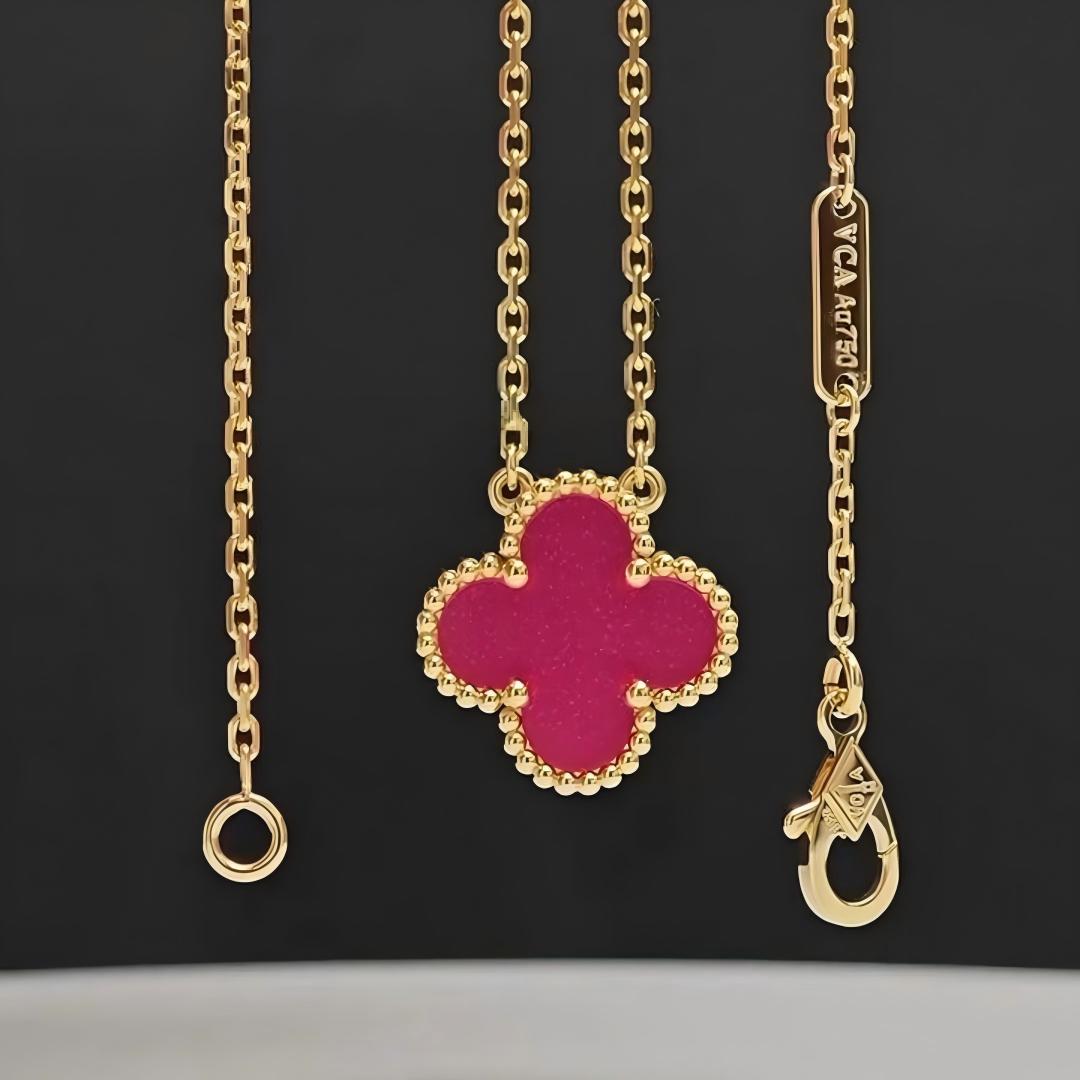 [Limara]NEW CLOVER 15MM PINK ENAMEL NECKLACE