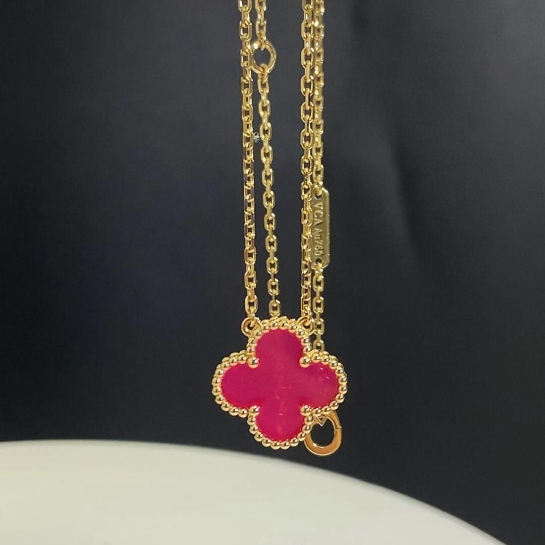 [Limara]NEW CLOVER 15MM PINK ENAMEL NECKLACE