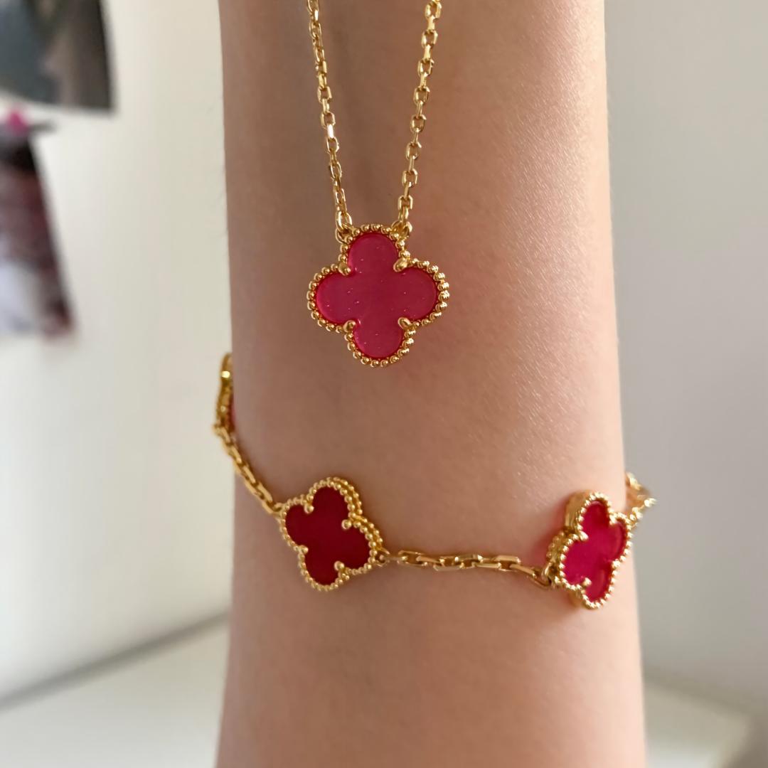 [Limara]NEW CLOVER 15MM PINK ENAMEL NECKLACE