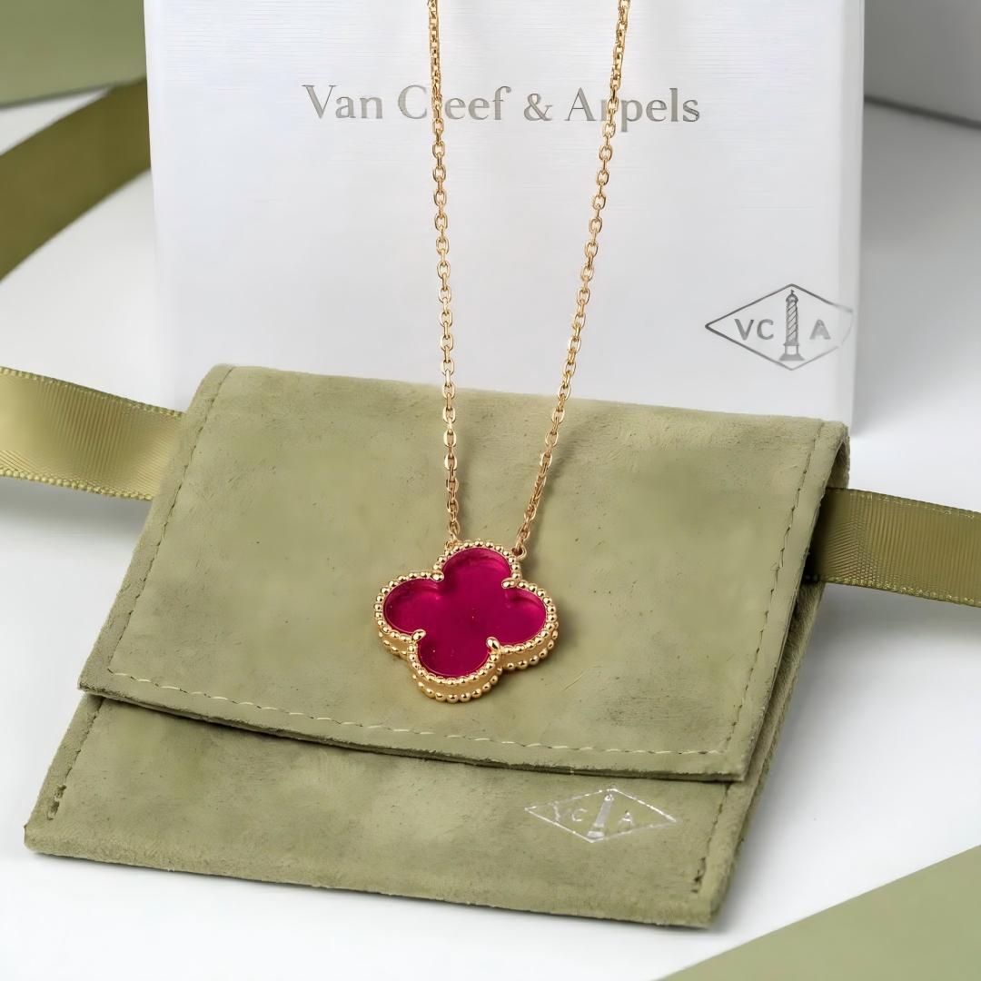 [Limara]NEW CLOVER 15MM PINK ENAMEL NECKLACE