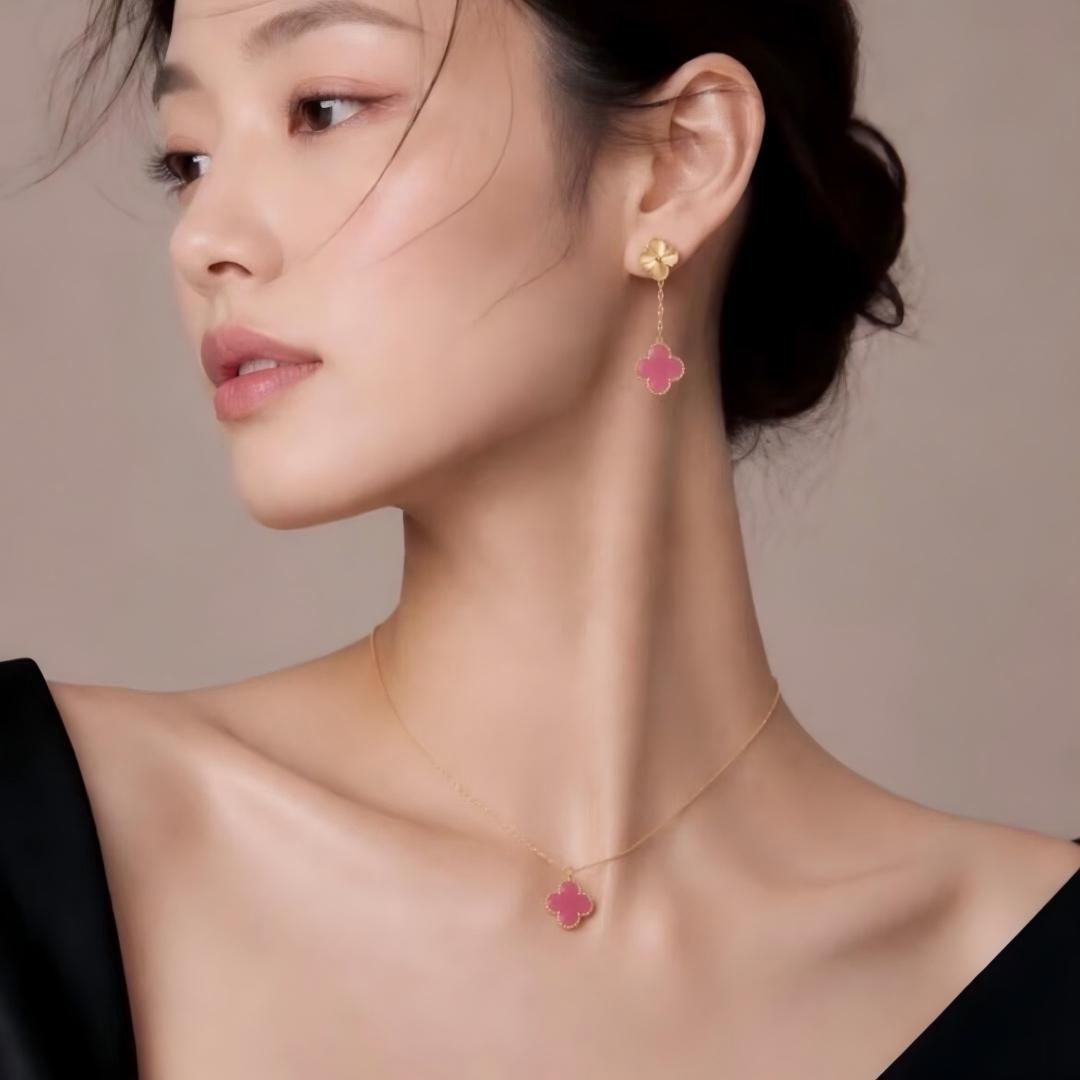 [Limara]NEW CLOVER 15MM PINK ENAMEL NECKLACE