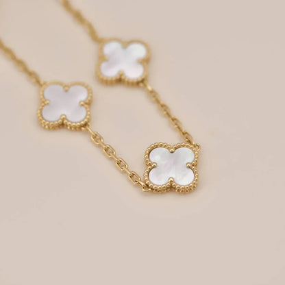 [Limara]LUCKY CLOVER 5-MOTIF BRACELET - WHITE MOTHER-OF-PEARL COLLECTION