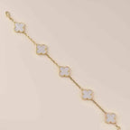 [Limara]LUCKY CLOVER 5-MOTIF-ARMBAND – WEISSES PERLMUTT-KOLLEKTION