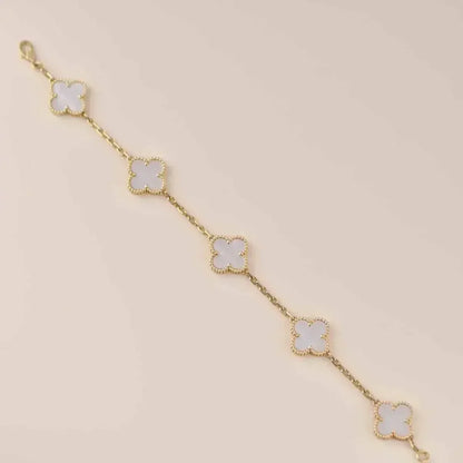 [Limara]LUCKY CLOVER 5-MOTIF BRACELET - WHITE MOTHER-OF-PEARL COLLECTION