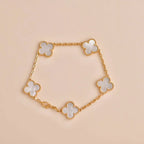 [Limara]LUCKY CLOVER 5-MOTIF-ARMBAND – WEISSES PERLMUTT-KOLLEKTION