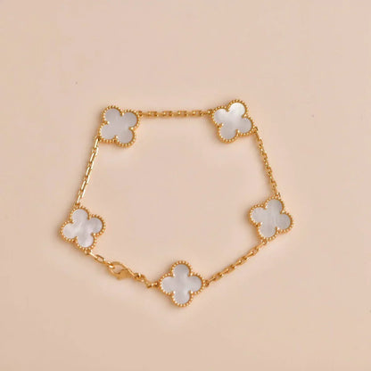[Limara]LUCKY CLOVER 5-MOTIF BRACELET - WHITE MOTHER-OF-PEARL COLLECTION