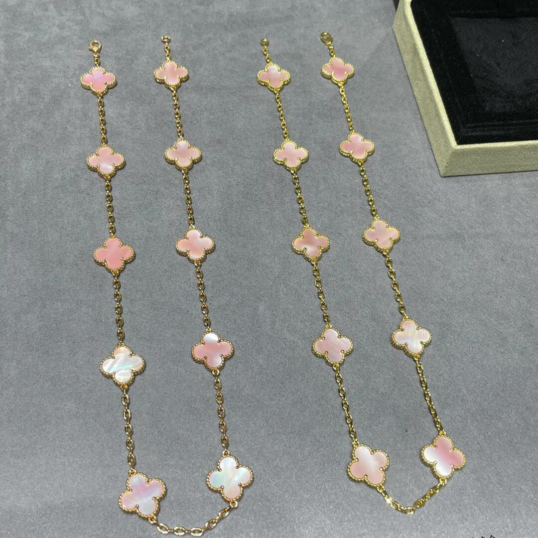 [Limara] CLOVER 10 MOTIFS PINK MOP NECKLACE