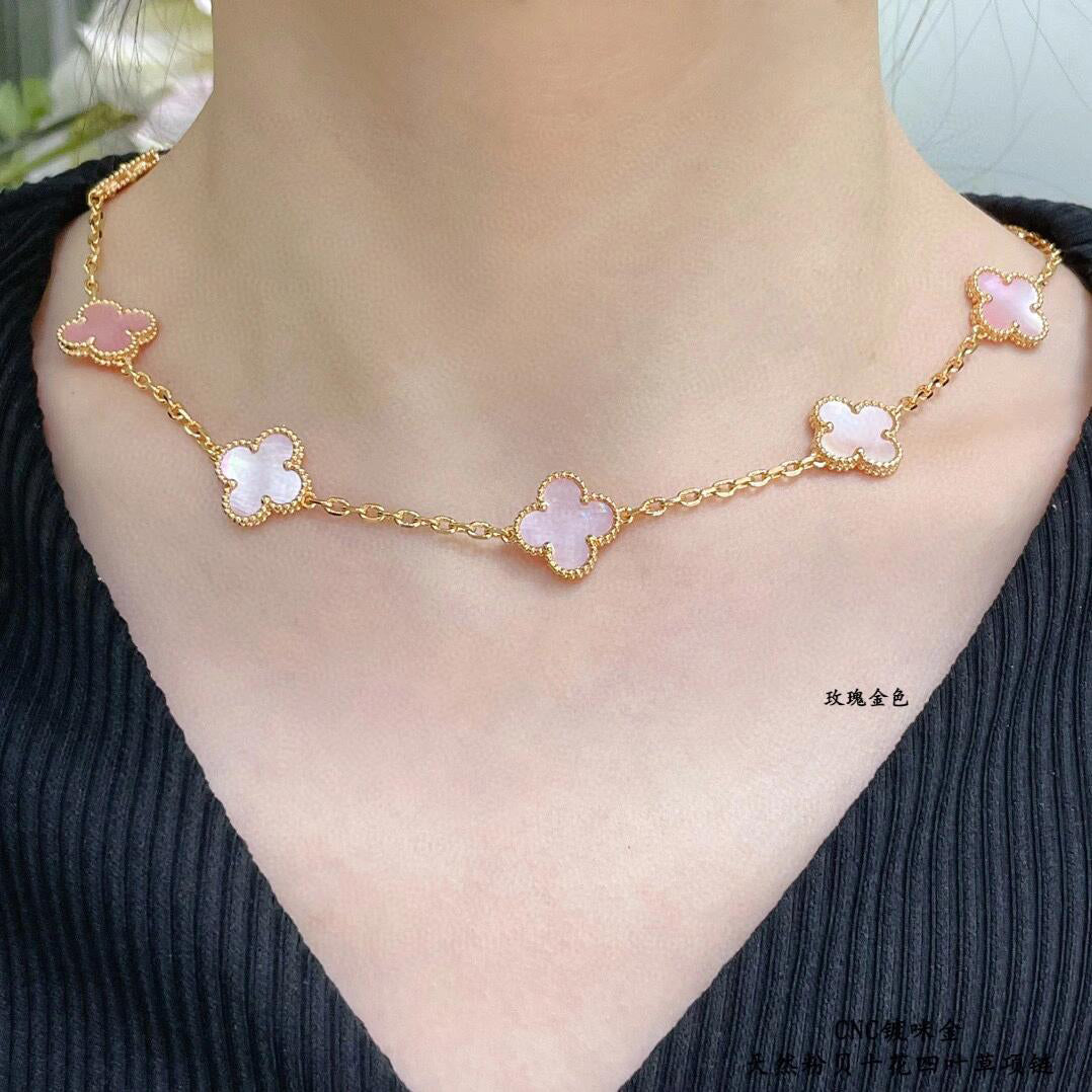 [Limara] CLOVER 10 MOTIFS PINK MOP NECKLACE