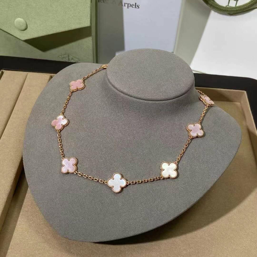 [Limara] CLOVER 10 MOTIFS PINK MOP NECKLACE