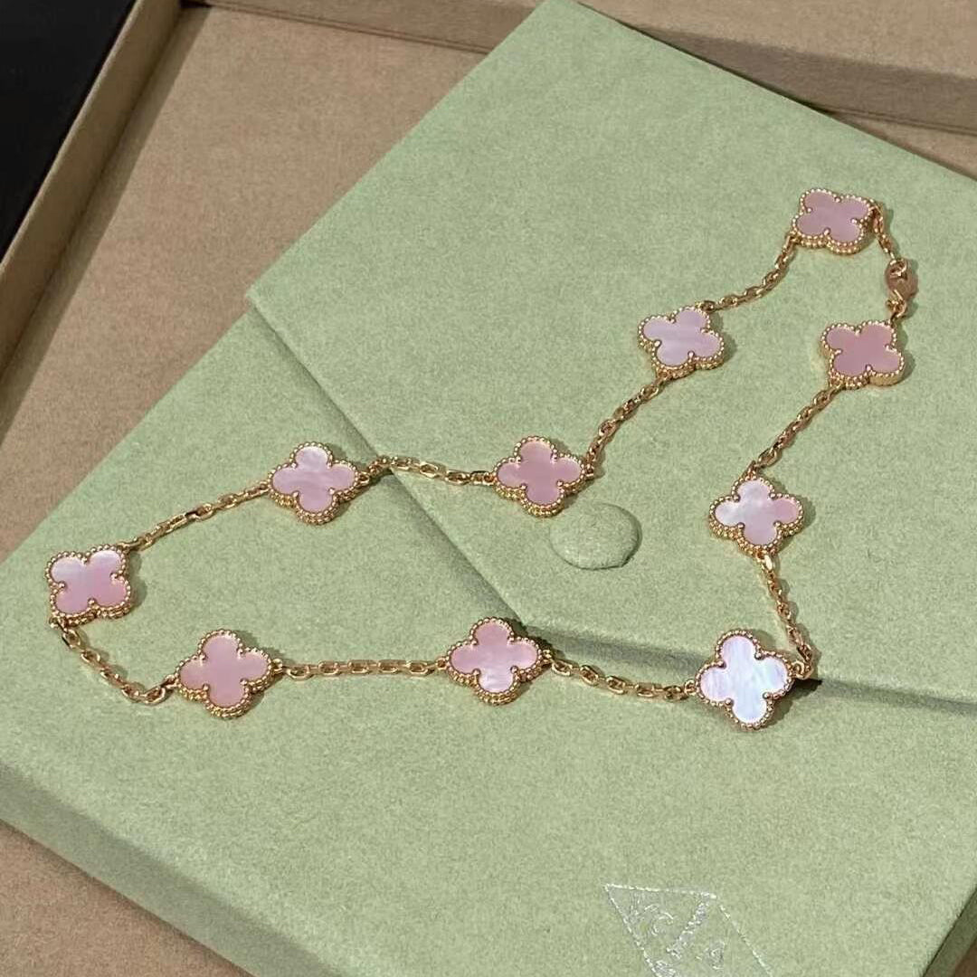 [Limara] CLOVER 10 MOTIFS PINK MOP NECKLACE