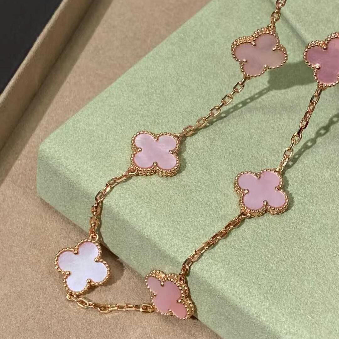 [Limara] CLOVER 10 MOTIFS PINK MOP NECKLACE
