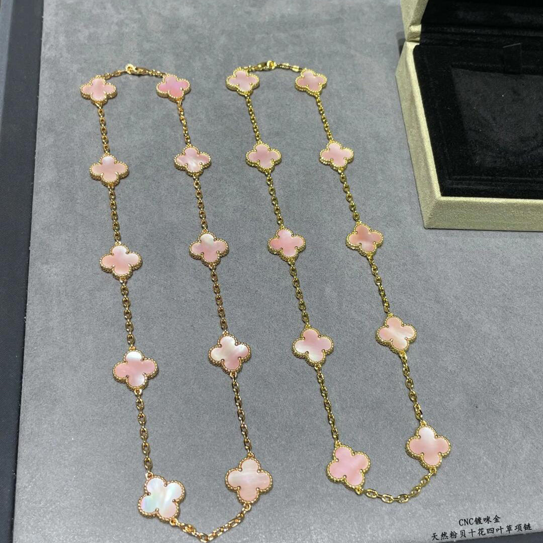 [Limara] CLOVER 10 MOTIFS PINK MOP NECKLACE