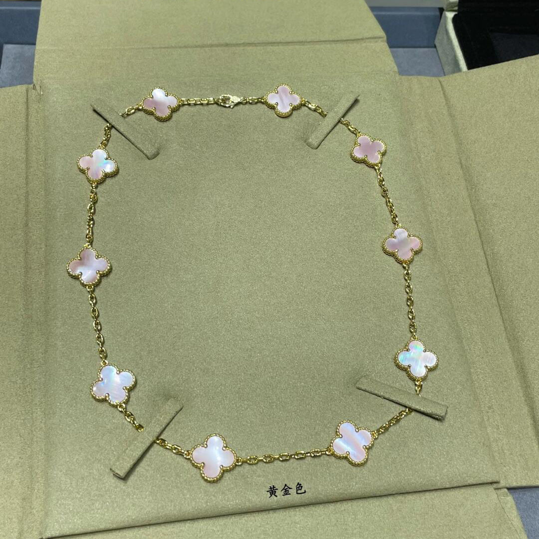 [Limara] CLOVER 10 MOTIFS PINK MOP NECKLACE