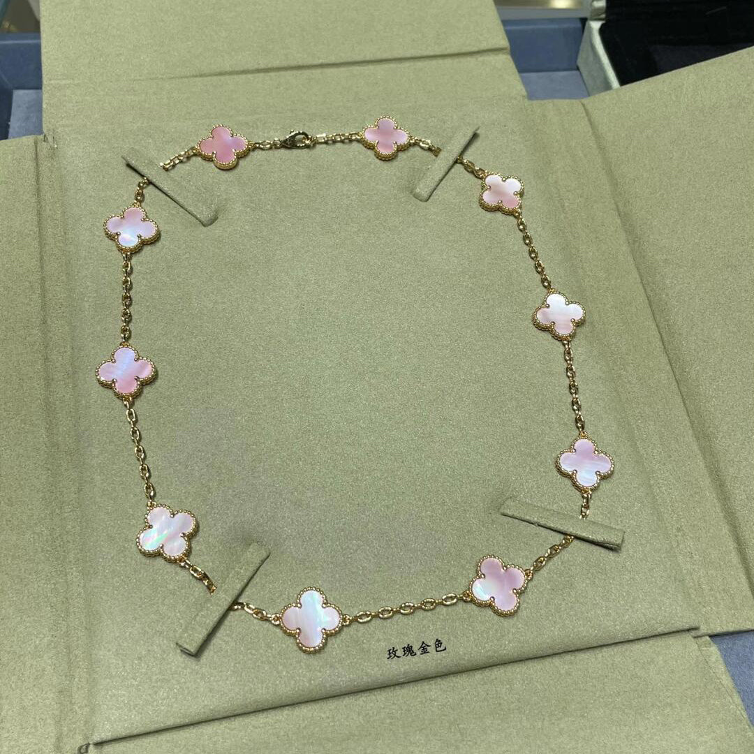 [Limara] CLOVER 10 MOTIFS PINK MOP NECKLACE
