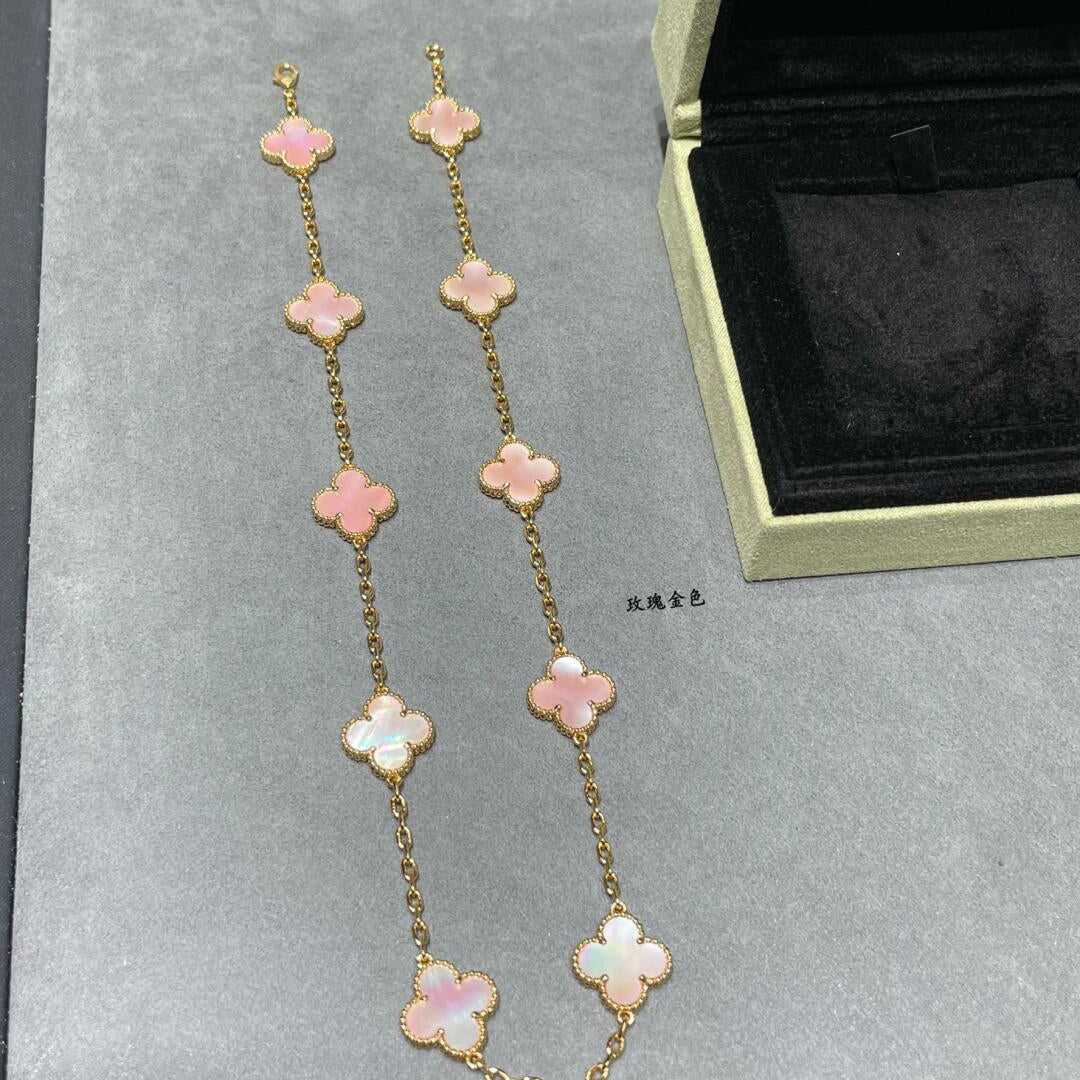 [Limara] CLOVER 10 MOTIFS PINK MOP NECKLACE