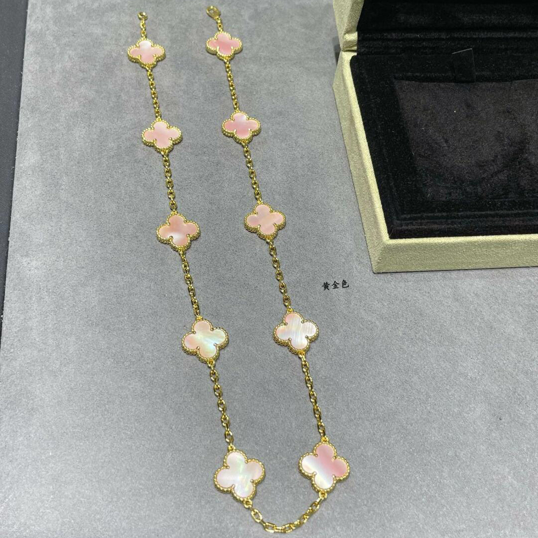 [Limara] CLOVER 10 MOTIFS PINK MOP NECKLACE
