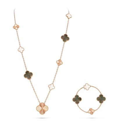 [Limara]DETACHABLE 15-MOTIF CLOVER STATEMENT SET - GREY MOTHER-OF-PEARL & LASER