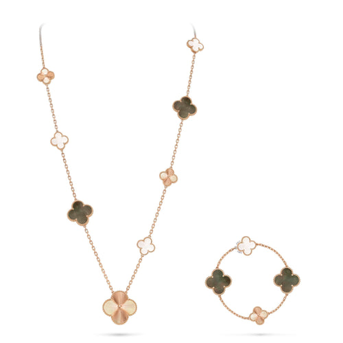 [Limara]DETACHABLE 15-MOTIF CLOVER STATEMENT SET - GREY MOTHER-OF-PEARL & LASER