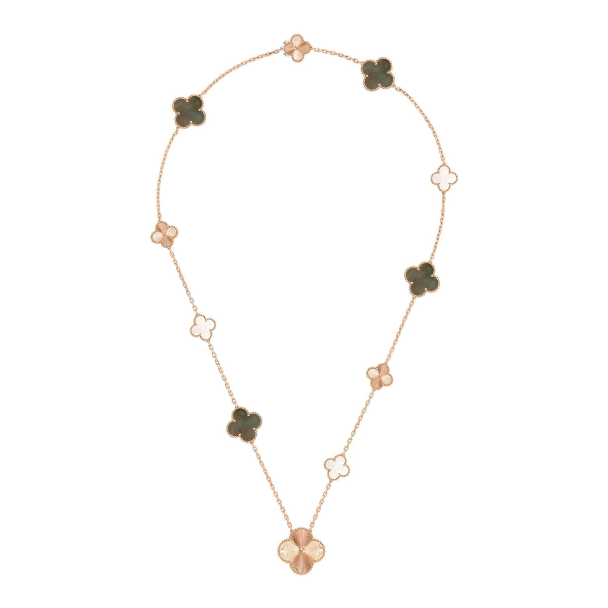 [Limara]DETACHABLE 15-MOTIF CLOVER STATEMENT SET - GREY MOTHER-OF-PEARL & LASER