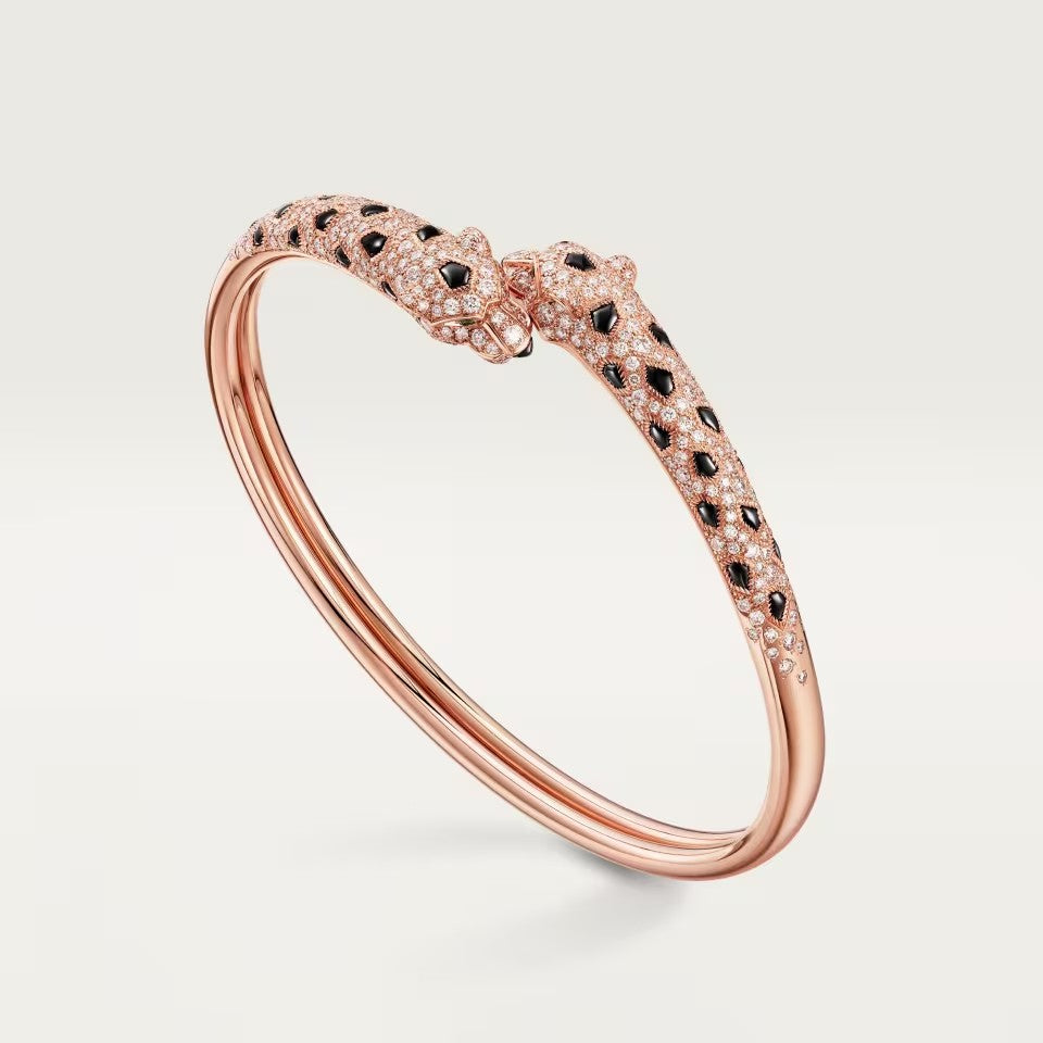 [Limara] PANTHERE DOUBLE HEADED HALF DIAMOND OPEN BRACELET