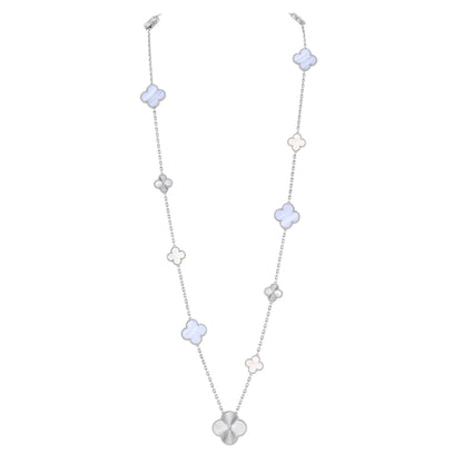 [Limara]DETACHABLE 15-MOTIF CLOVER STATEMENT SET - PURPLE CHALCEDONY & LASER
