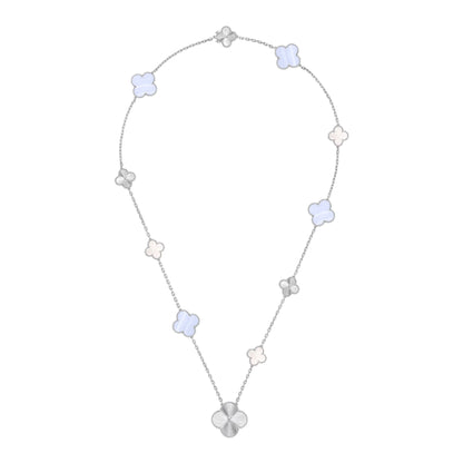 [Limara]DETACHABLE 15-MOTIF CLOVER STATEMENT SET - PURPLE CHALCEDONY & LASER