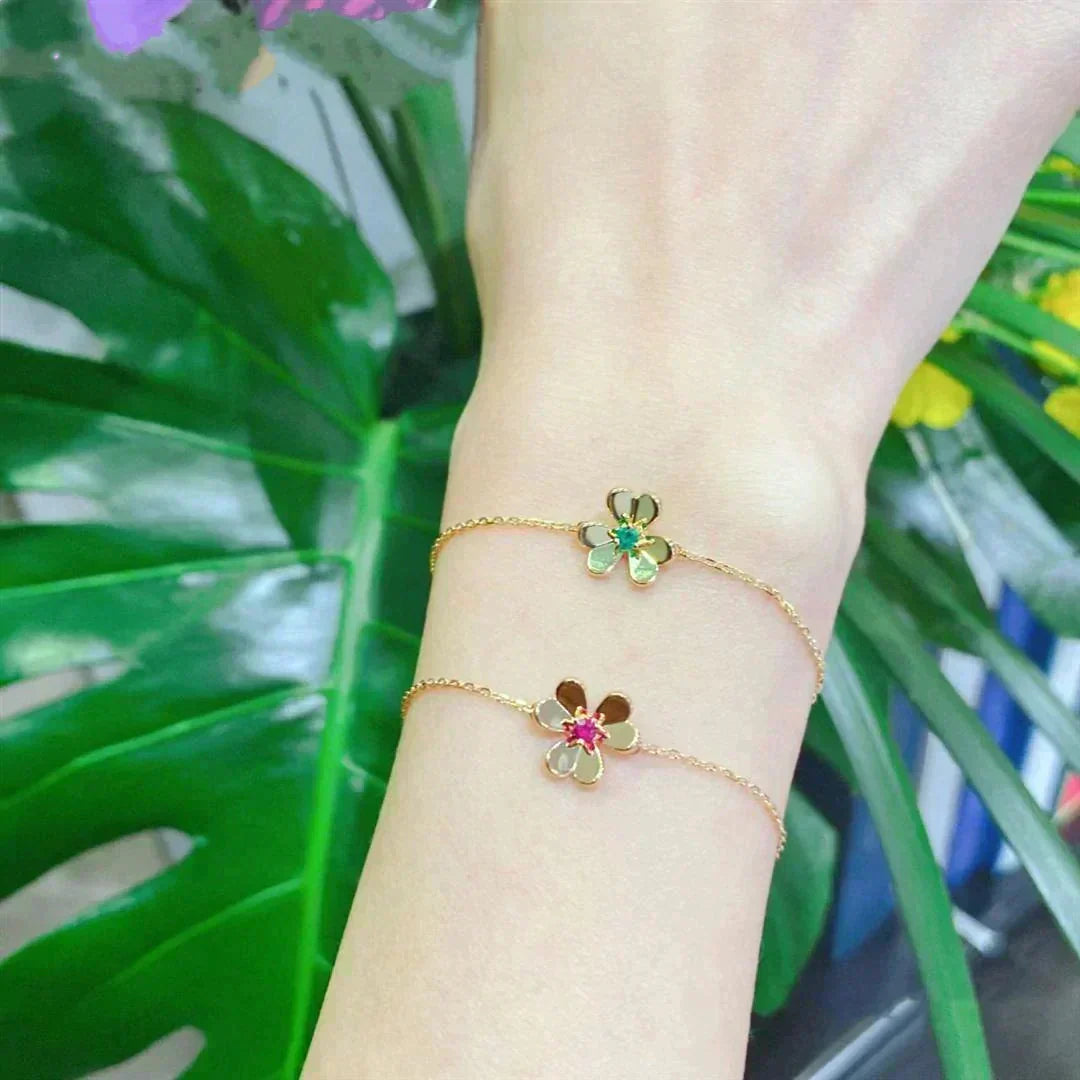 [Limara]FRIVOLE GOLD FLOWER PINK MALACHITE BRACELET