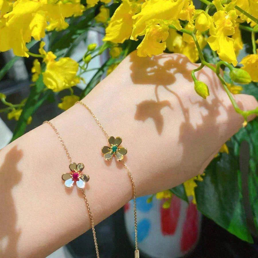 [Limara]FRIVOLE GOLD FLOWER PINK MALACHITE BRACELET