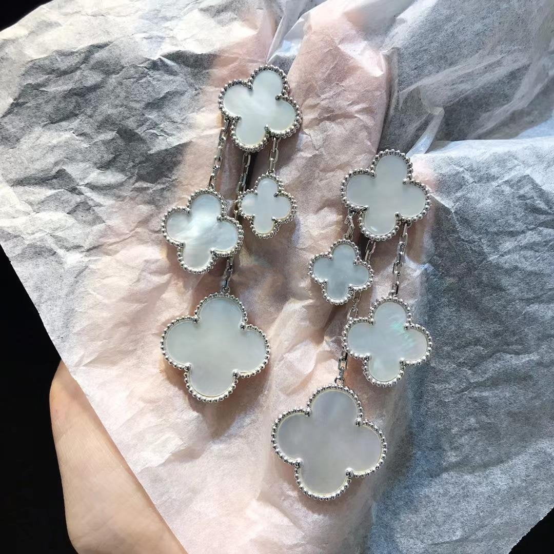 [Limara]CLOVER EARRINGS WHITE MOP 4 MOTIFS SILVER