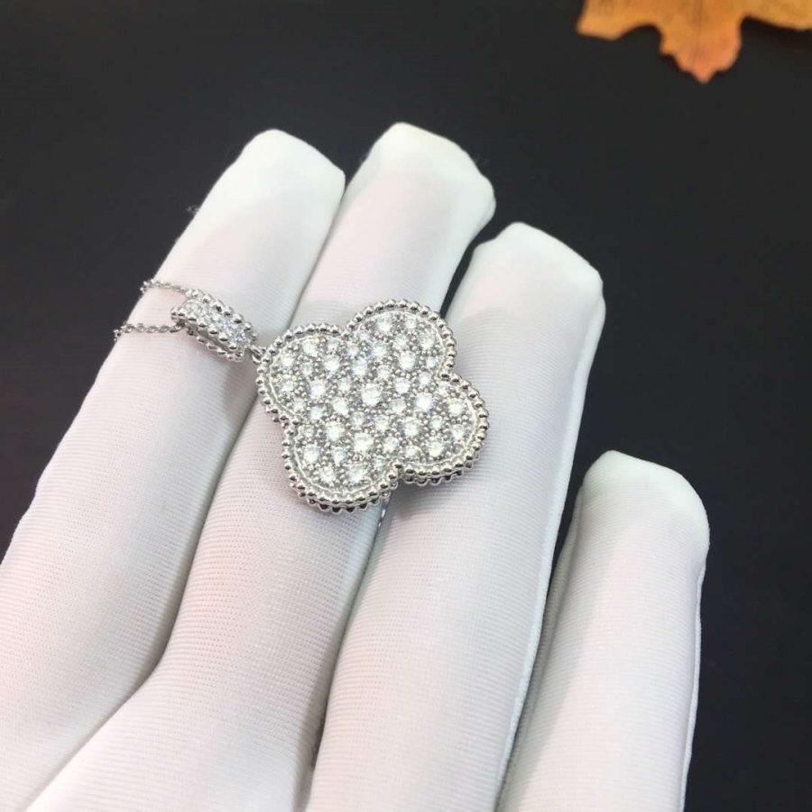 [Limara] CLOVER 25MM SILVER FULL DIAMOND BIG CLOVER NECKLACE
