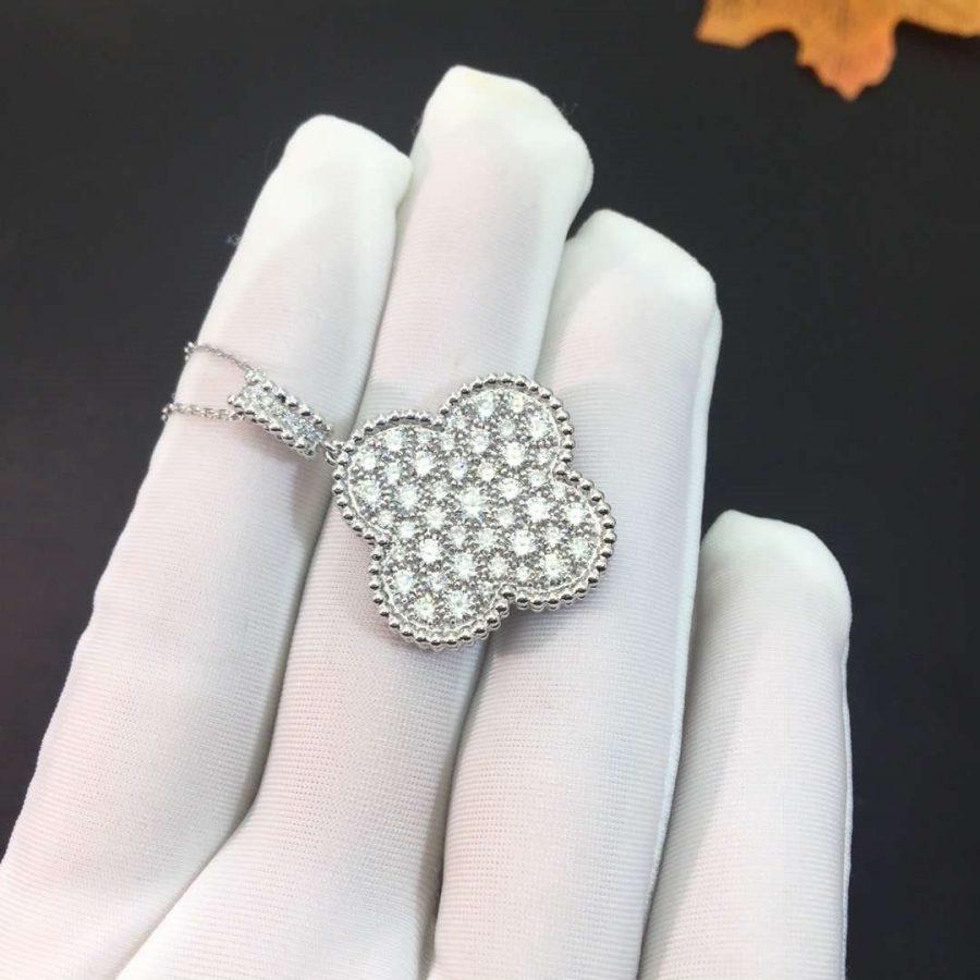 [Limara] CLOVER 25MM SILVER FULL DIAMOND BIG CLOVER NECKLACE
