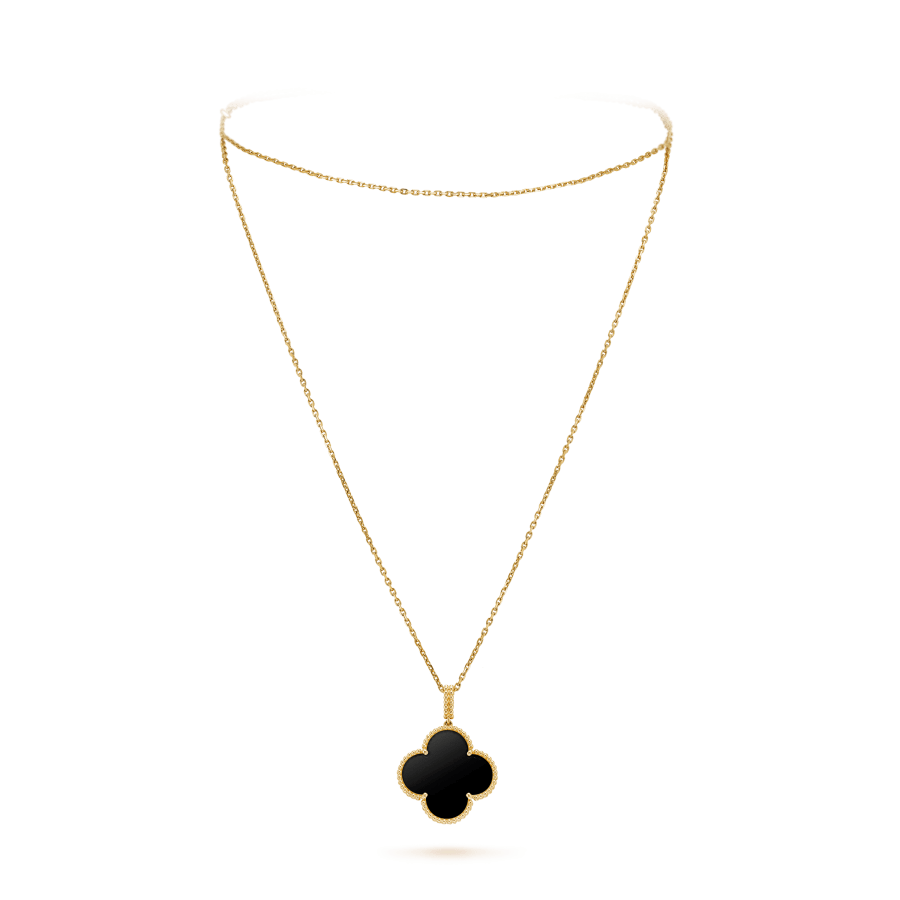 [Limara]CLOVER 25MM GOLD ONYX BIG CLOVER NECKLACE