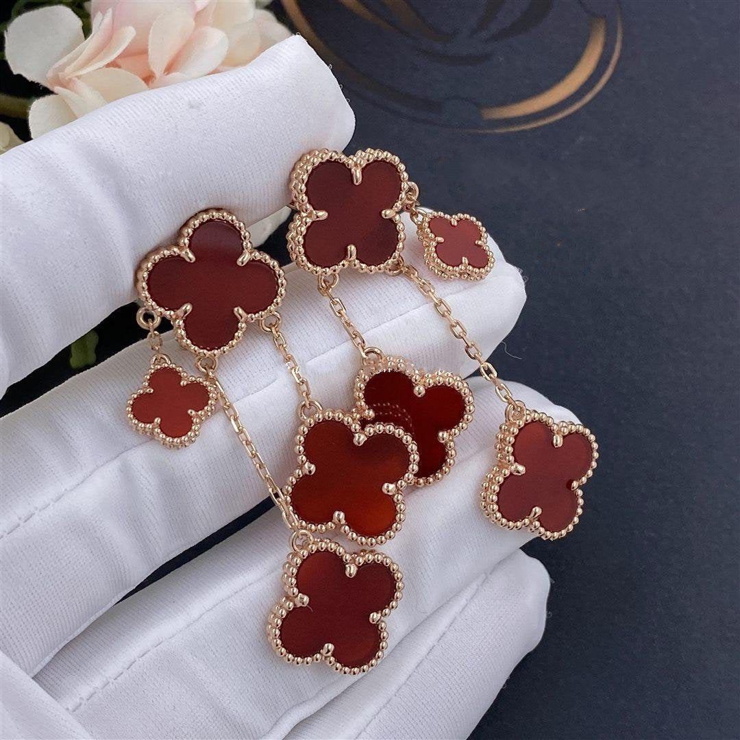 [Limara]CLOVER EARRINGS CARNELIAN 4 MOTIFS PINK GOLD