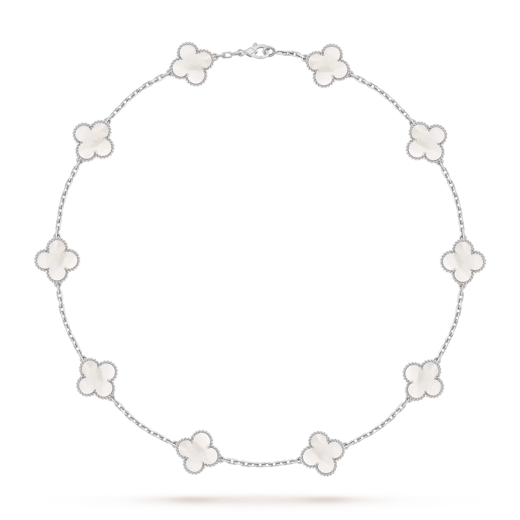 [Limara]CLASSIC LUCKY 10-MOTIF CLOVER NECKLACE WHITE GOLD COLLECTION