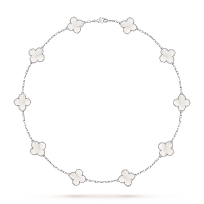 [Limara]CLASSIC LUCKY 10-MOTIF CLOVER NECKLACE WHITE GOLD COLLECTION
