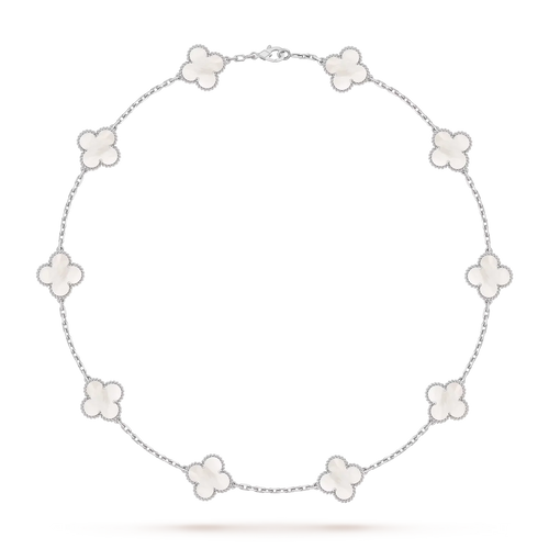[Limara]CLASSIC LUCKY 10-MOTIF CLOVER NECKLACE WHITE GOLD COLLECTION